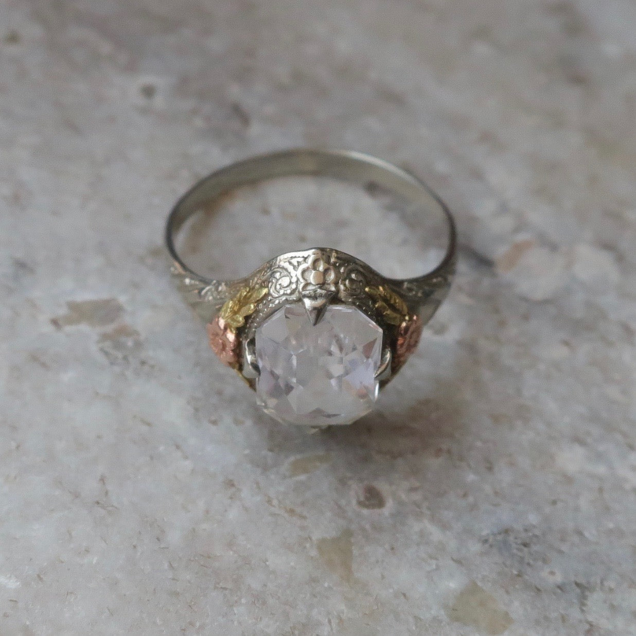 Vintage Ostby Barton Rock Crystal Filigree Ring
