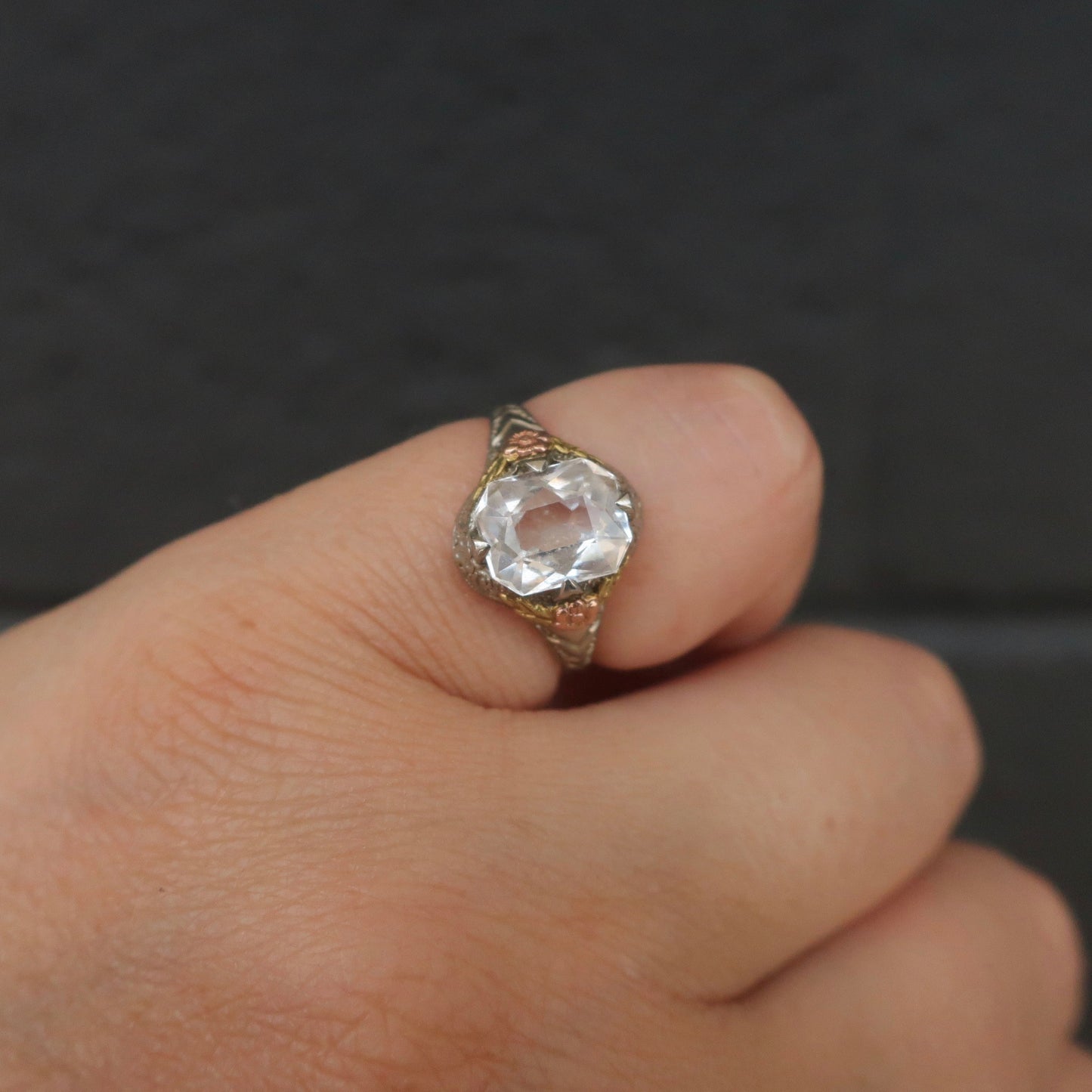 Vintage Ostby Barton Rock Crystal Filigree Ring