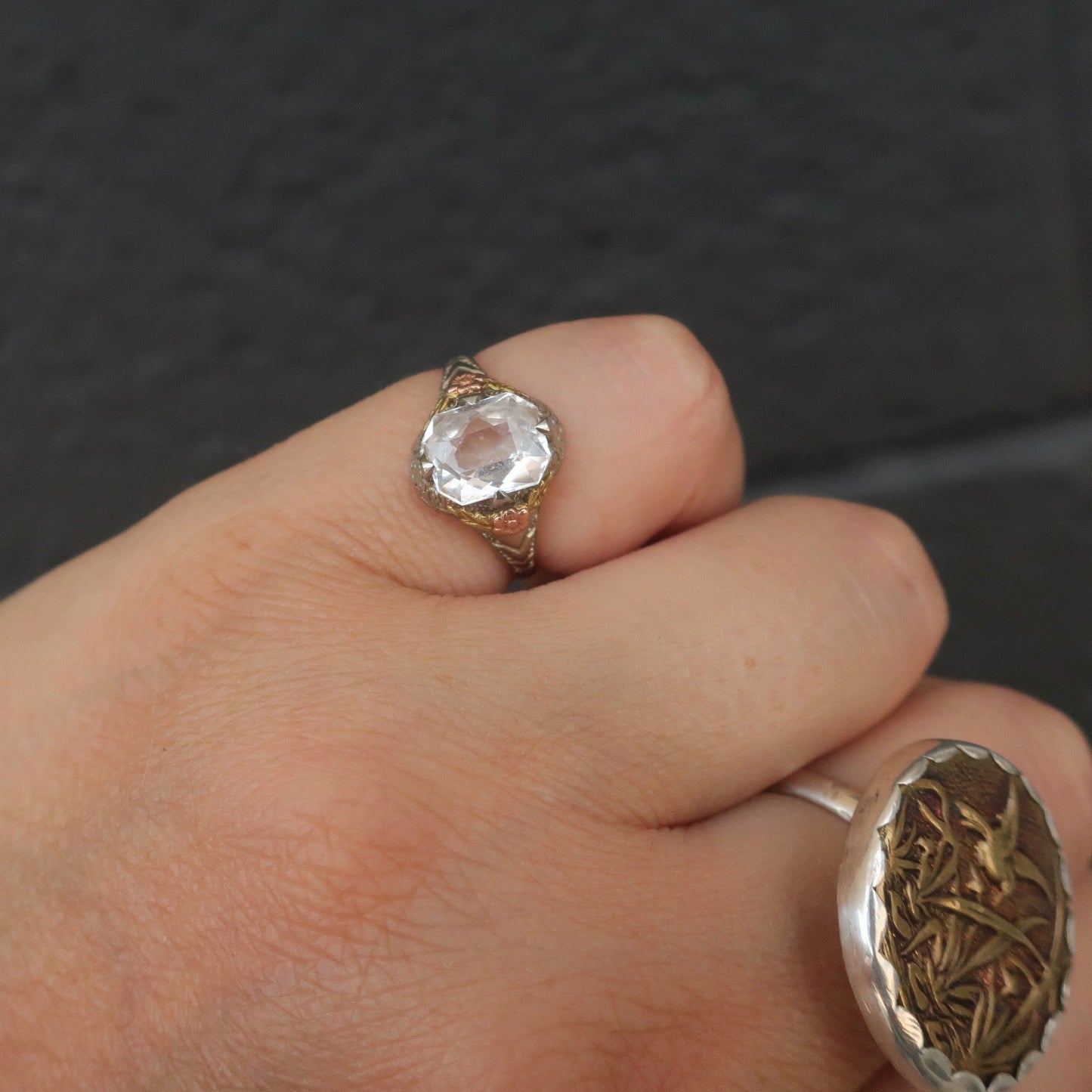 Vintage Ostby Barton Rock Crystal Filigree Ring