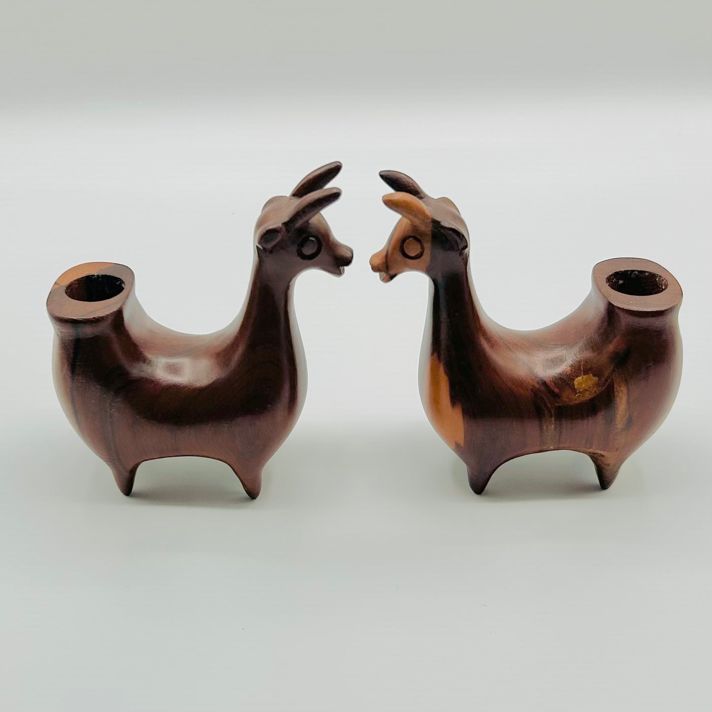 Teak-Carved Danish Goat Candleholders