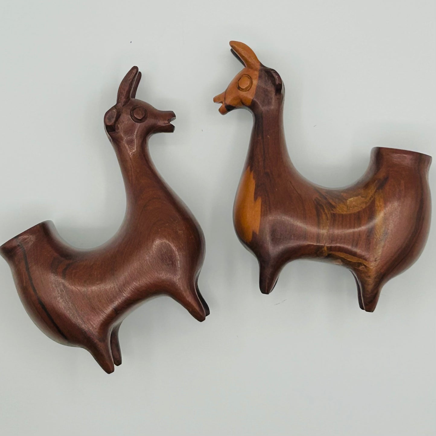 Teak-Carved Danish Goat Candleholders