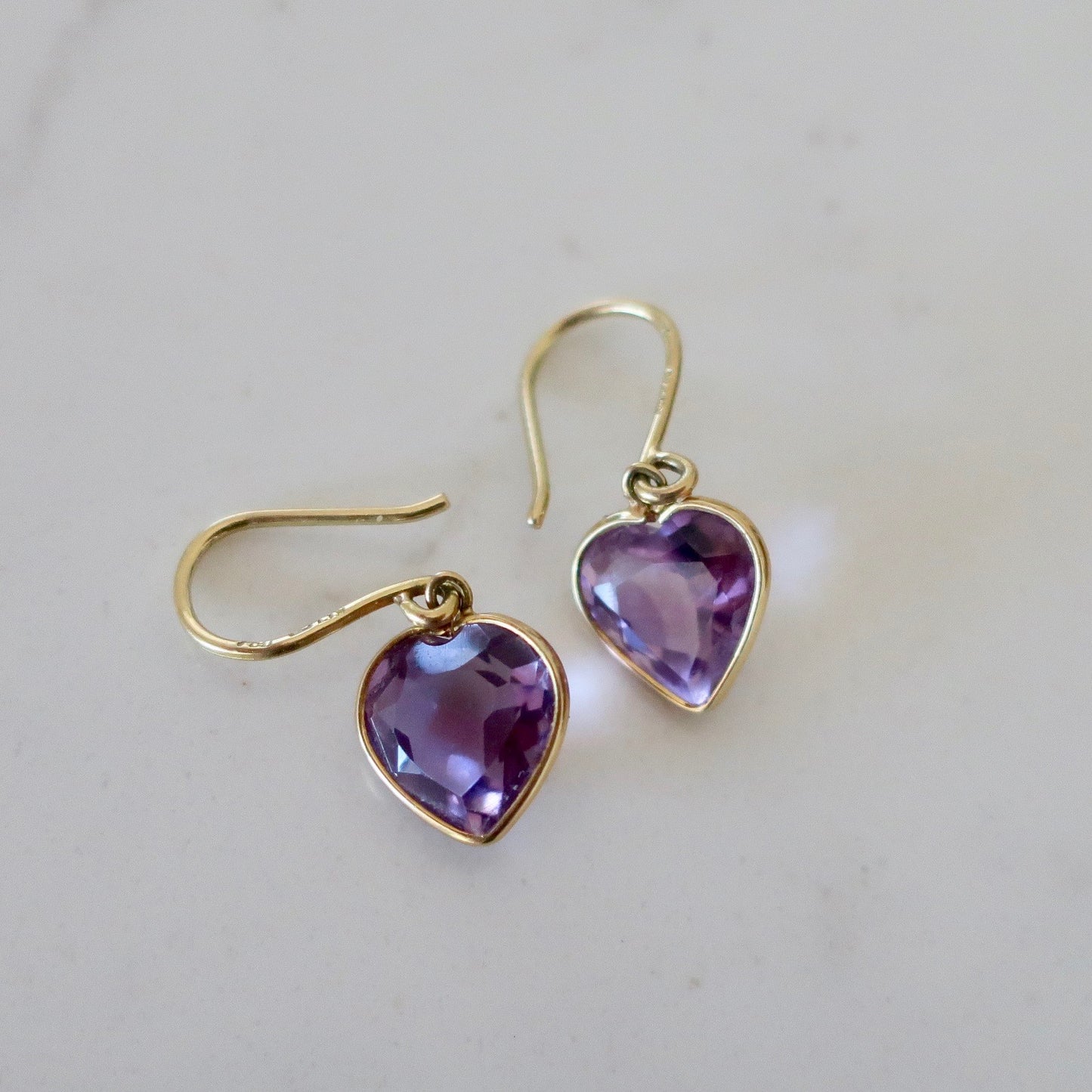 Vintage 10kt Amethyst Heart Earrings
