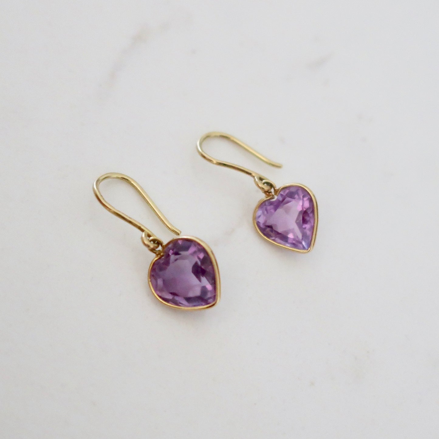 Vintage 10kt Amethyst Heart Earrings