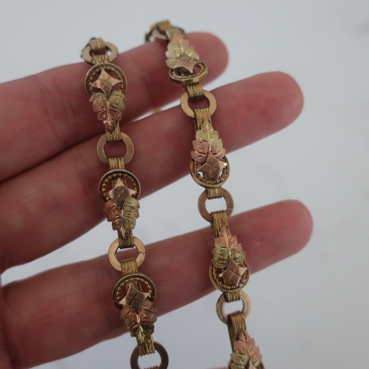 Antique Victorian Tri Colored Book Chain Necklace