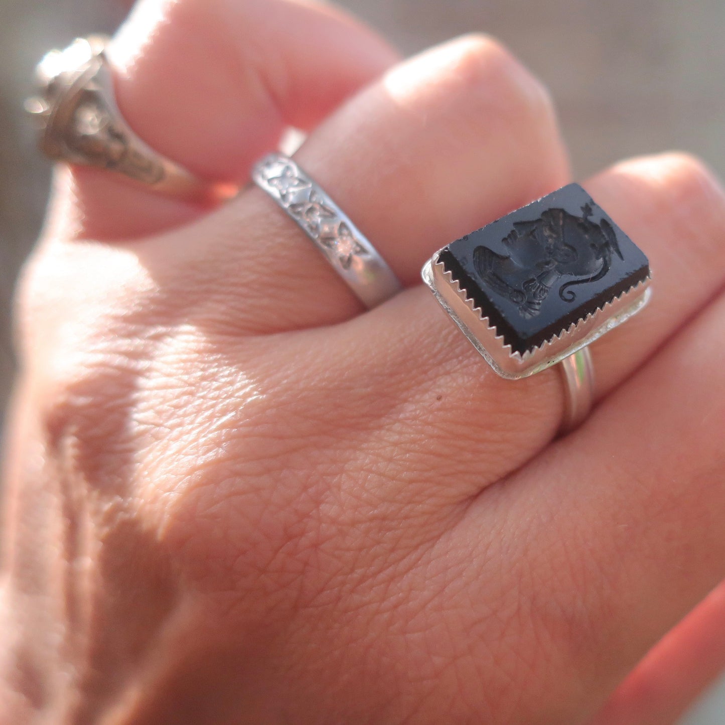 Antique Glass Intaglio Sterling Ring