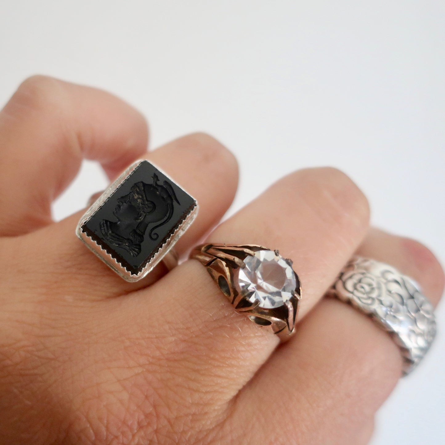 Antique Glass Intaglio Sterling Ring
