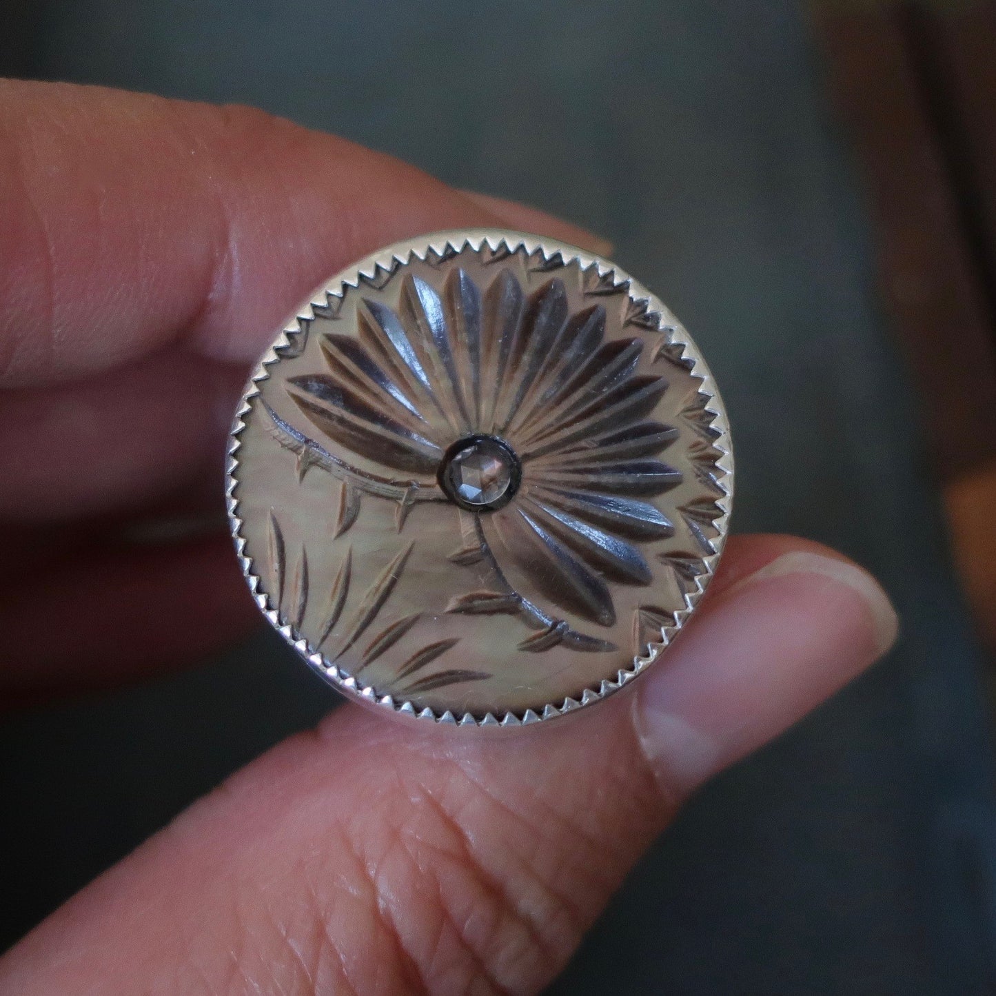 Antique Mother of Pearl Button Ring