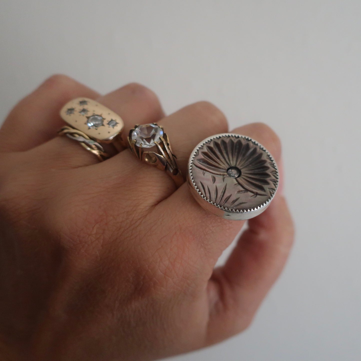 Antique Mother of Pearl Button Ring