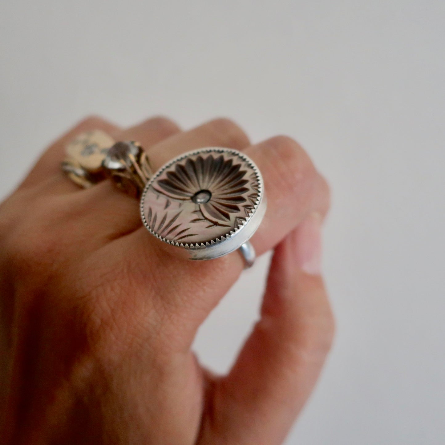 Antique Mother of Pearl Button Ring