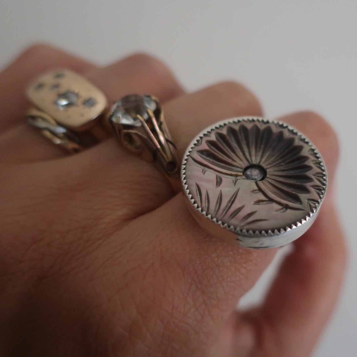 Antique Mother of Pearl Button Ring