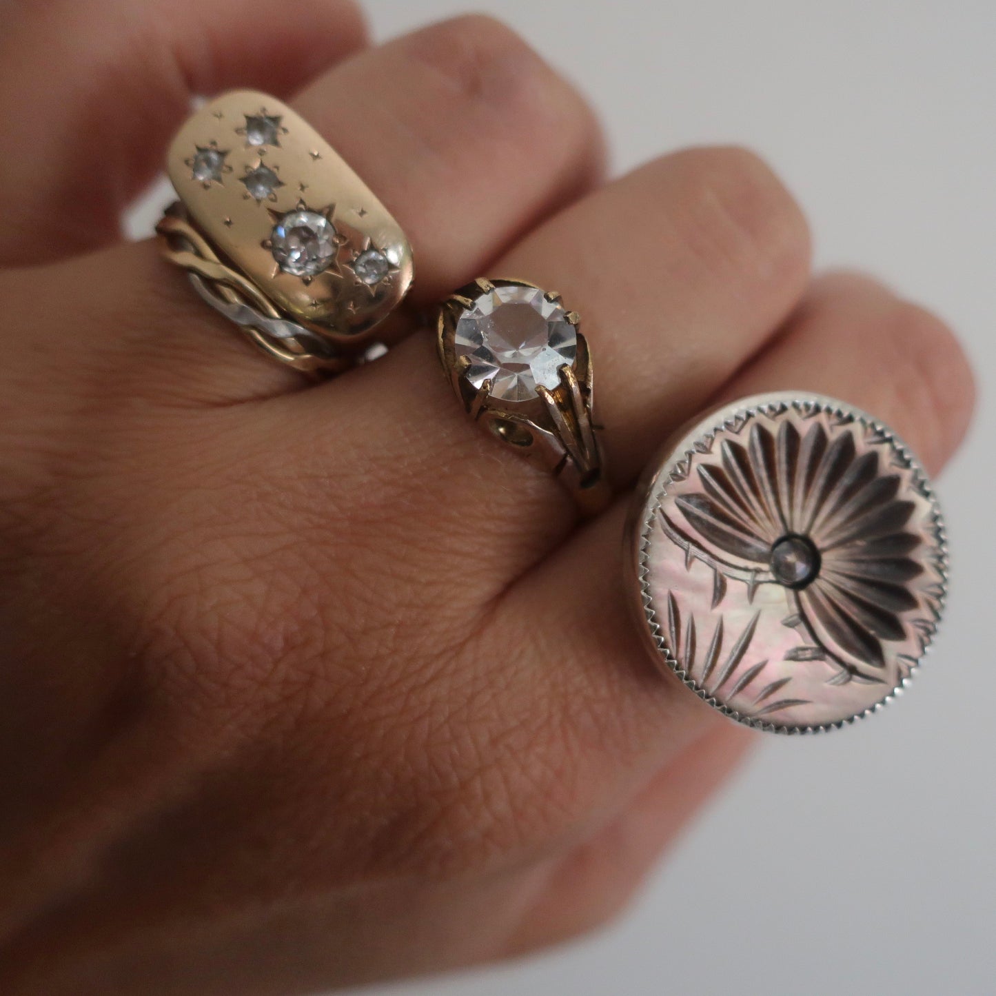 Antique Mother of Pearl Button Ring