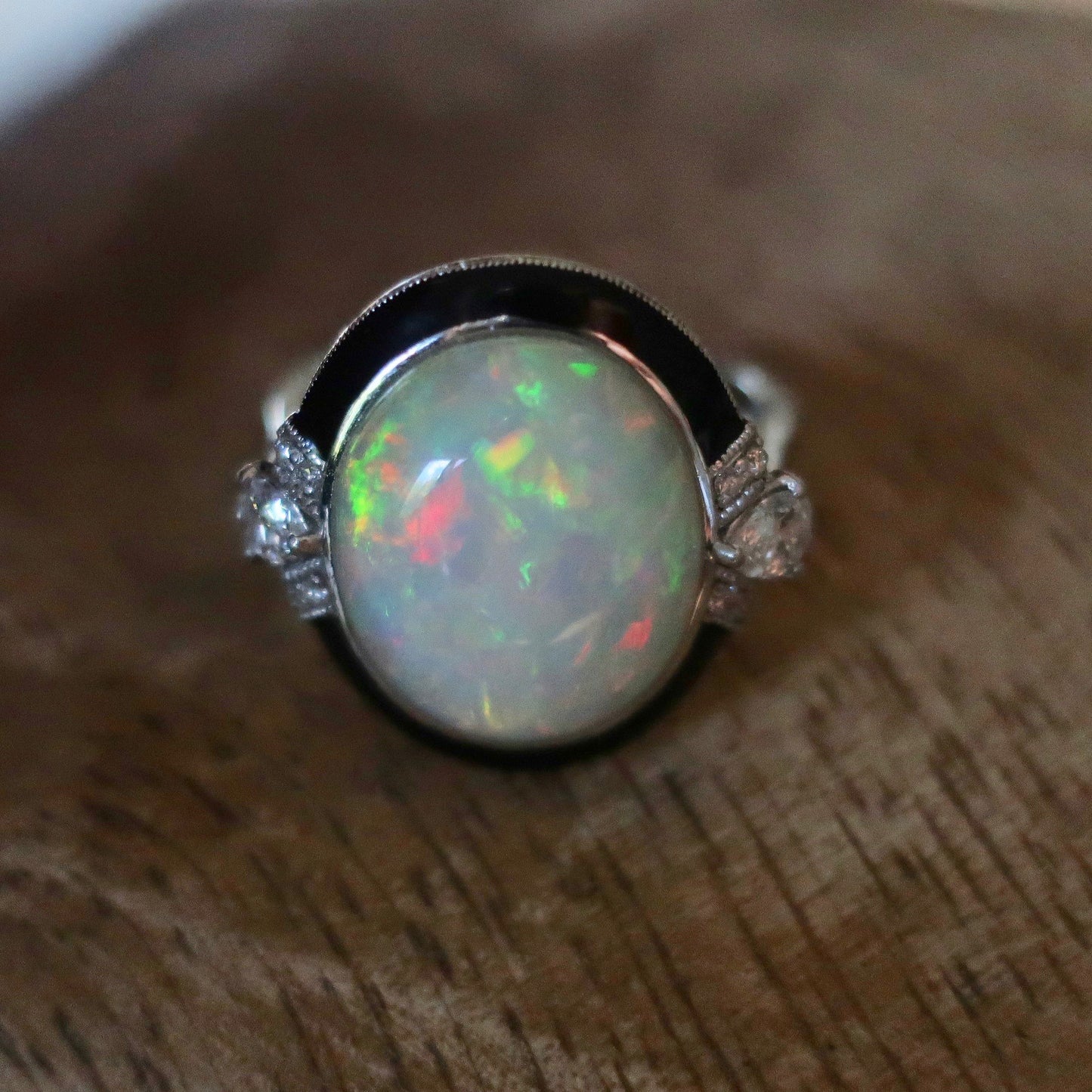 Vintage Estate Platinum Opal Diamond Ring