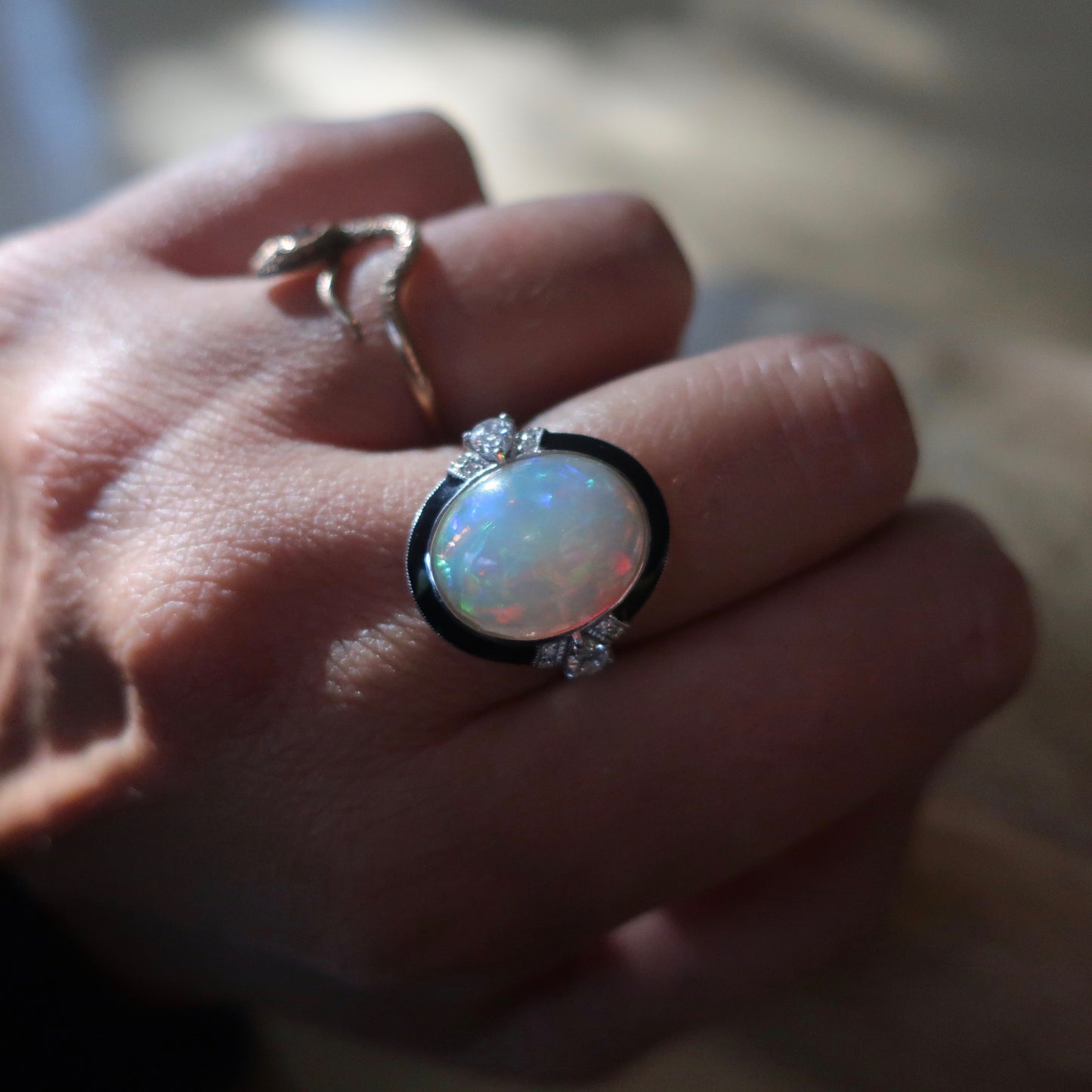 Vintage Estate Platinum Opal Diamond Ring