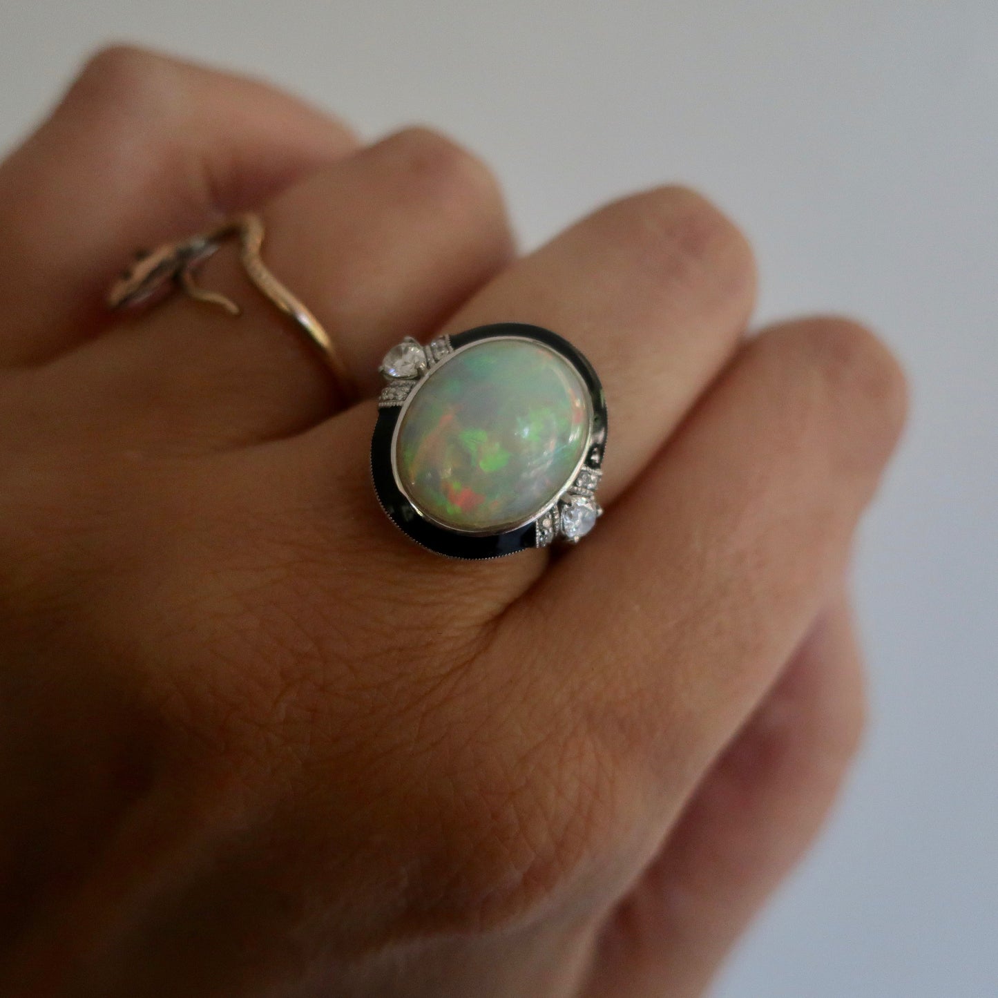 Vintage Estate Platinum Opal Diamond Ring