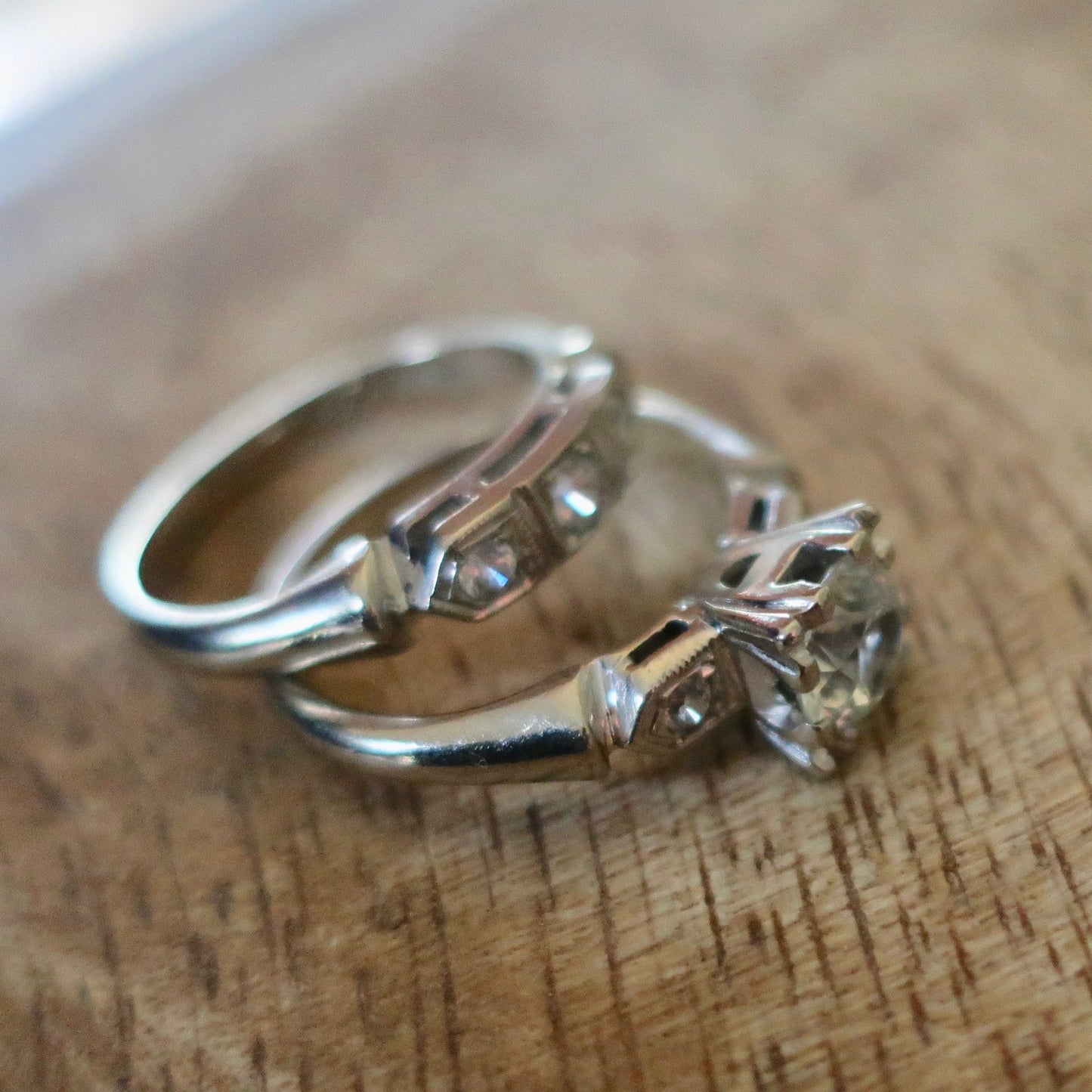 Vintage Old European Cut White Sapphire Engagement Set