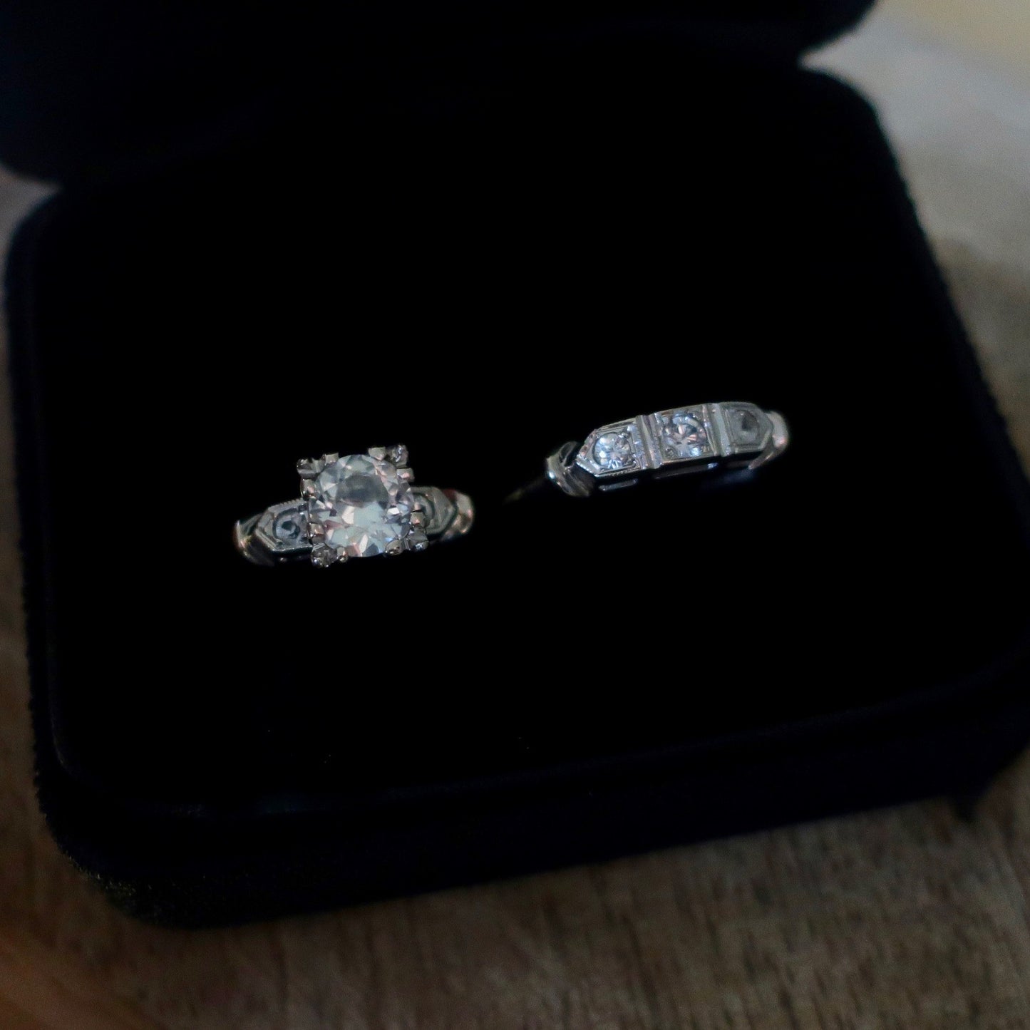 Vintage Old European Cut White Sapphire Engagement Set