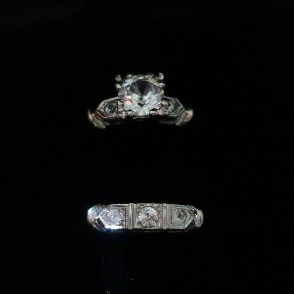 Vintage Old European Cut White Sapphire Engagement Set