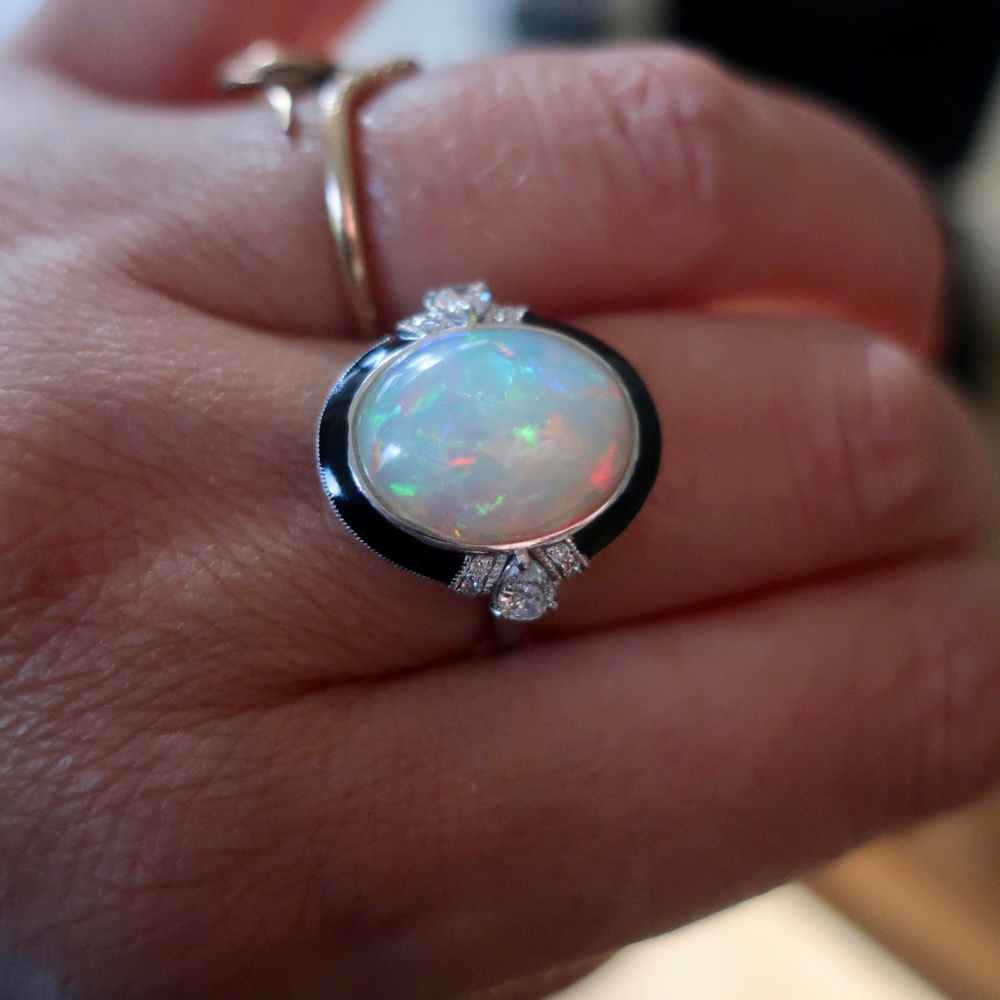 Vintage Estate Platinum Opal Diamond Ring