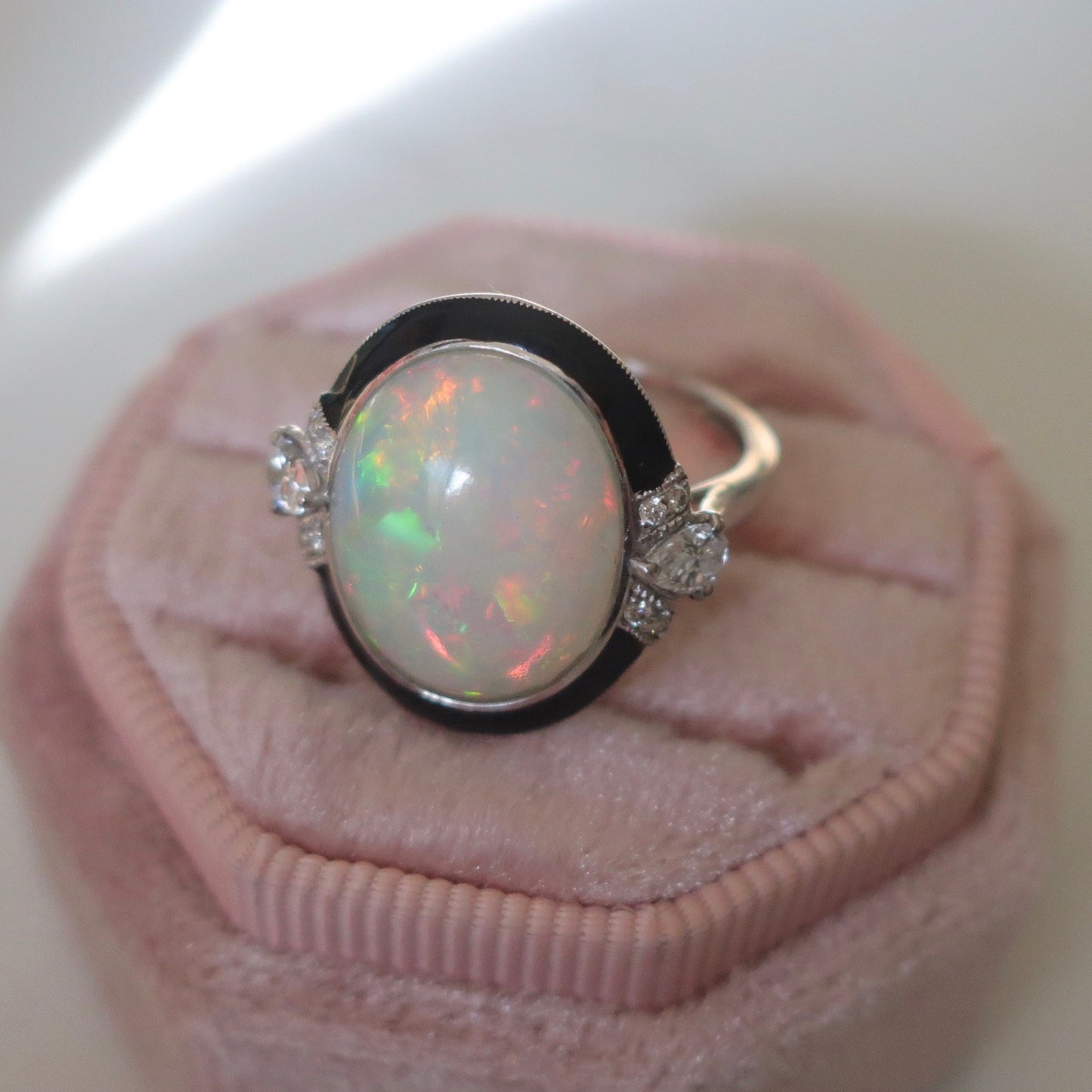 Vintage Estate Platinum Opal Diamond Ring