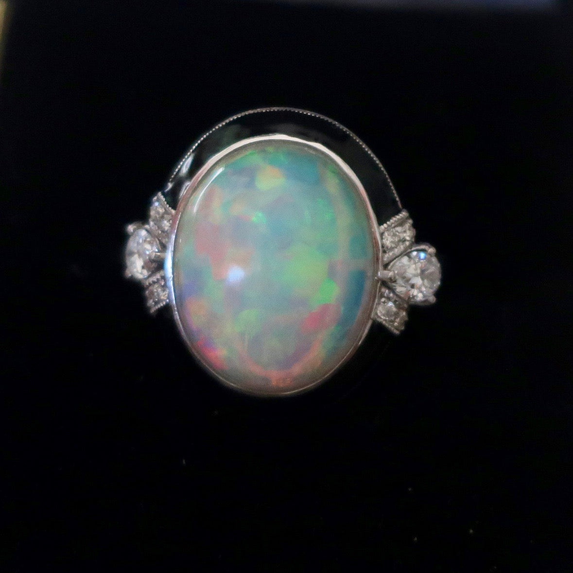 Vintage Estate Platinum Opal Diamond Ring