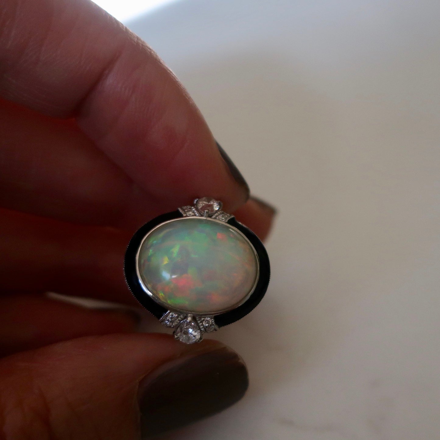 Vintage Estate Platinum Opal Diamond Ring