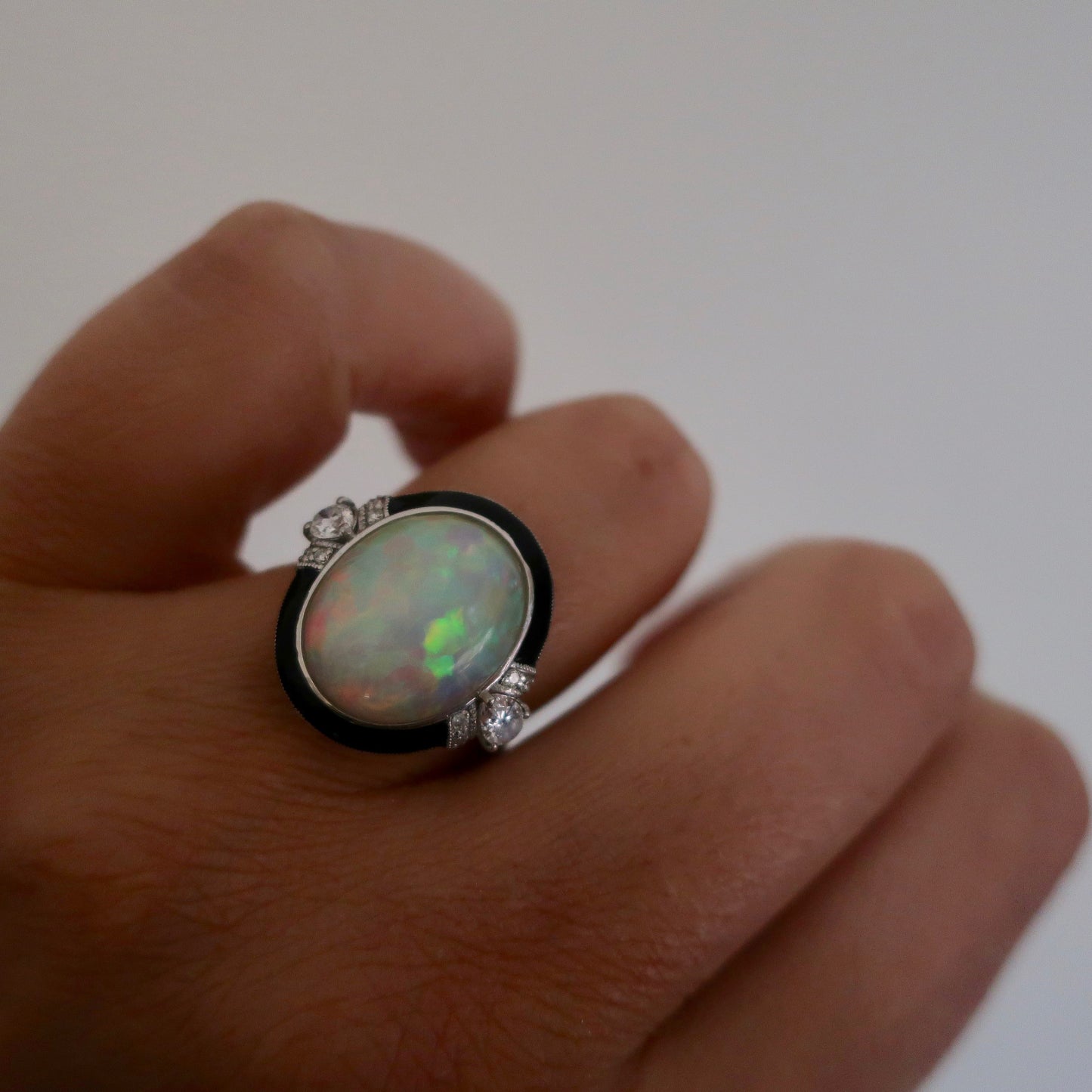 Vintage Estate Platinum Opal Diamond Ring
