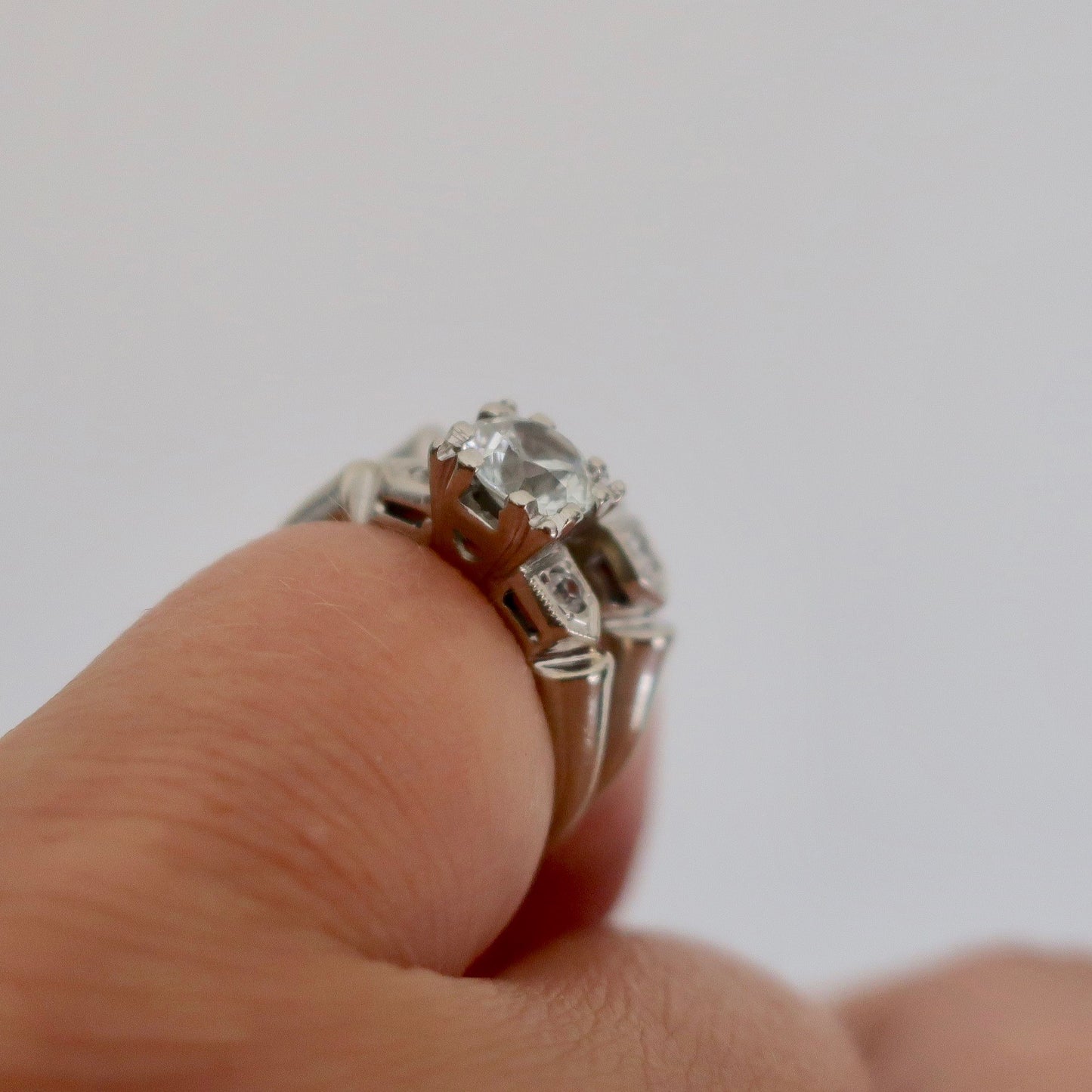 Vintage Old European Cut White Sapphire Engagement Set