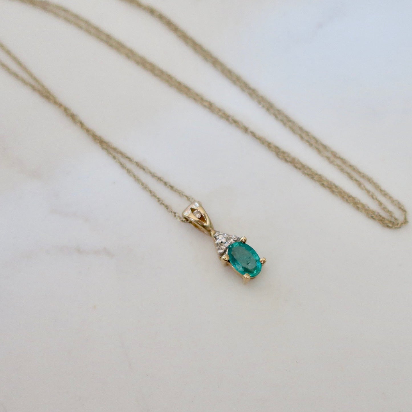 Vintage Emerald and Diamond Pendant Necklace