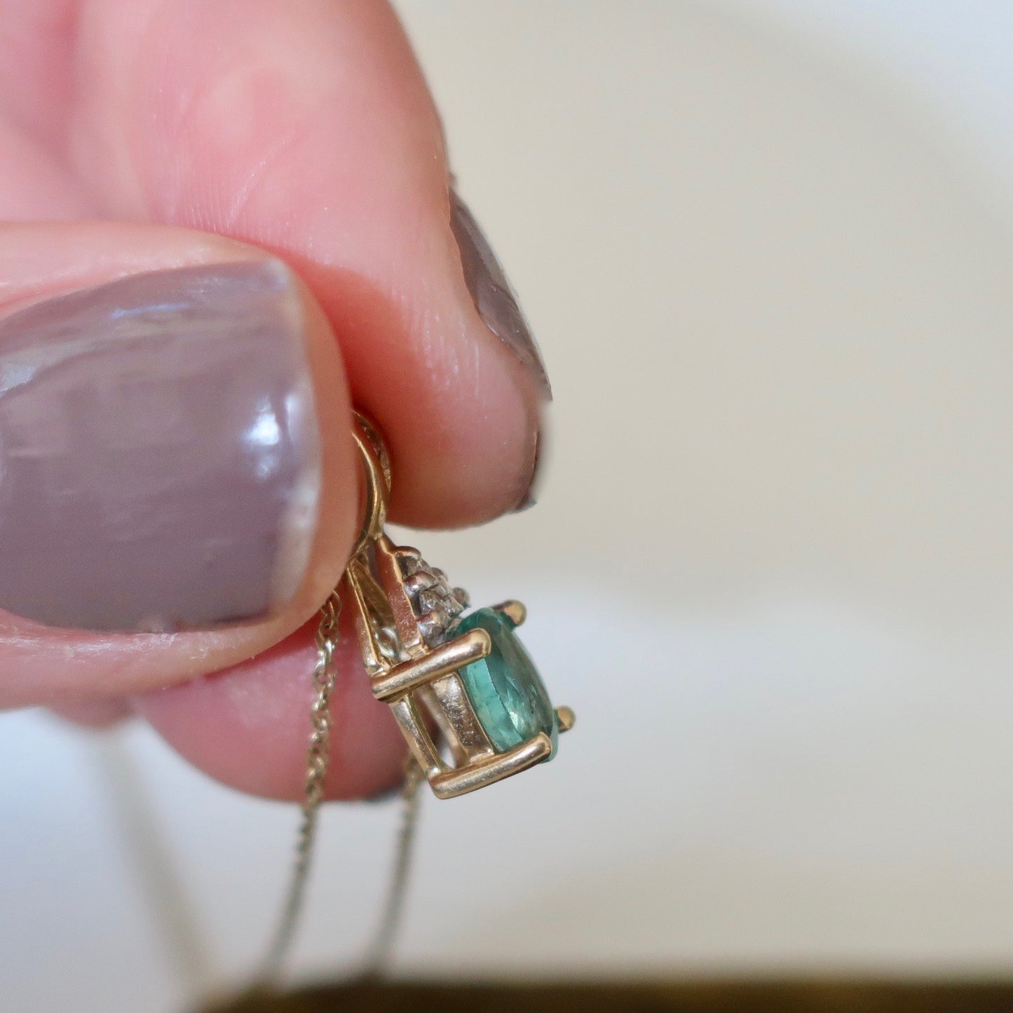Vintage Emerald and Diamond Pendant Necklace