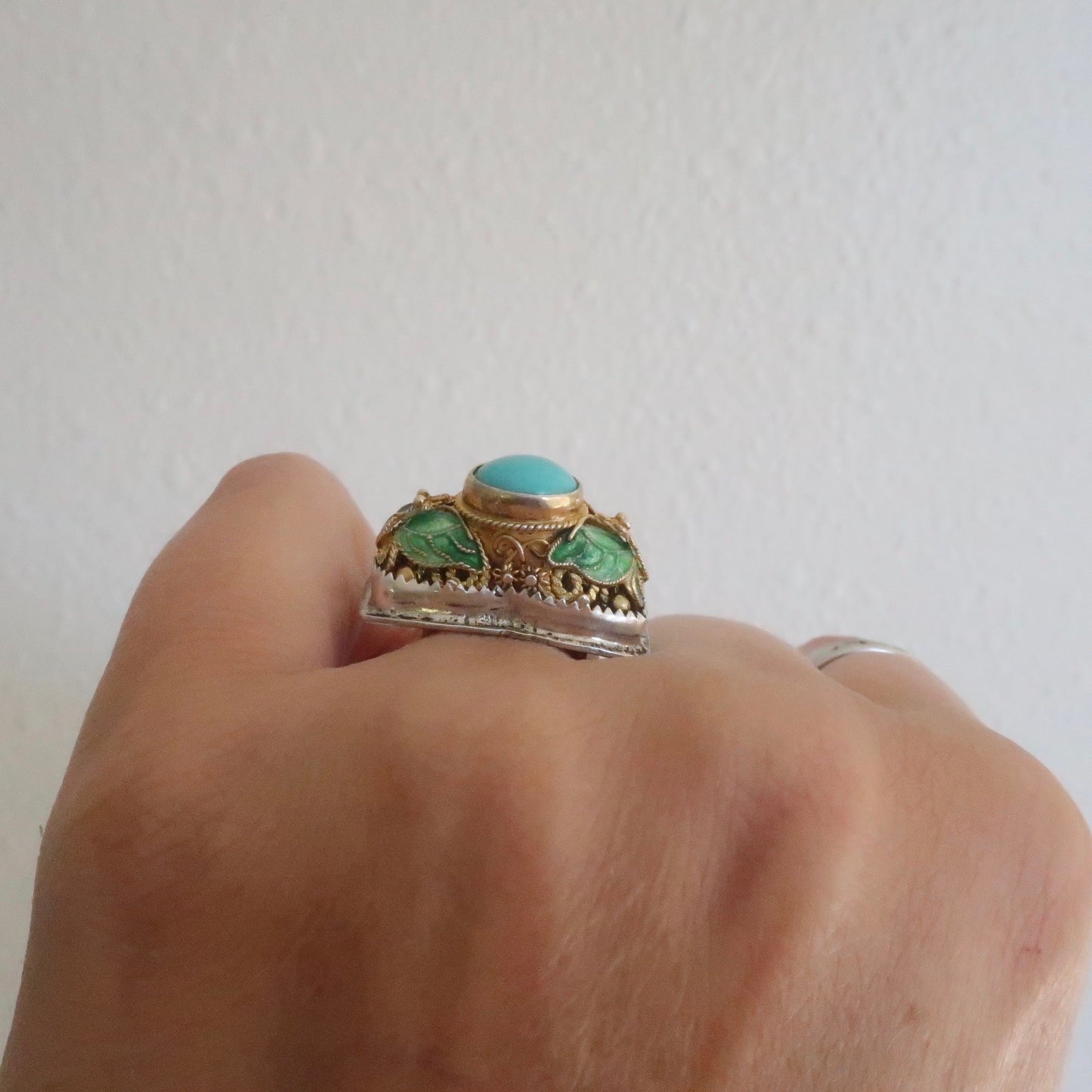 Vintage Vermeil and Enameled Turquoise Ring