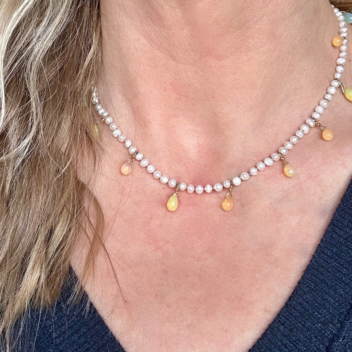 Fresh Water Pearl and Opal Necklace