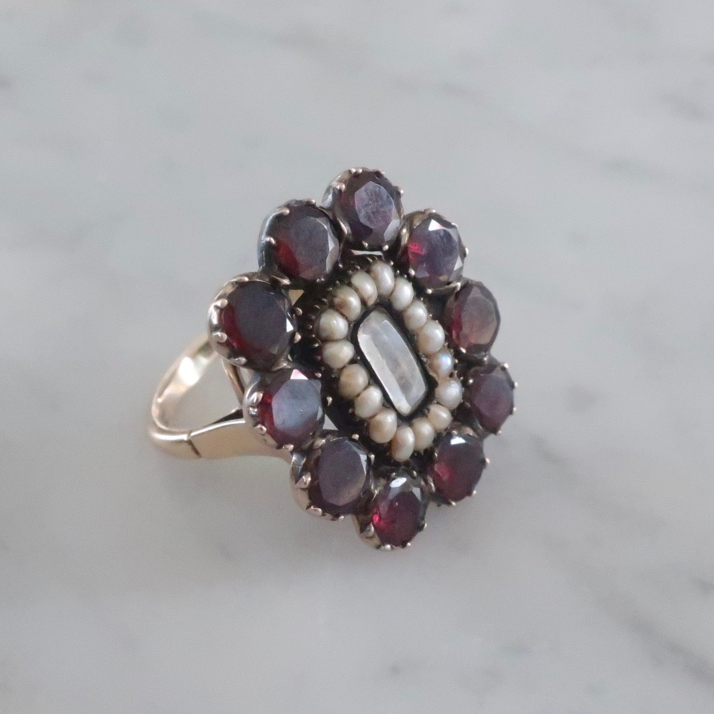 Antique Georgian Garnet and Pearl Ring