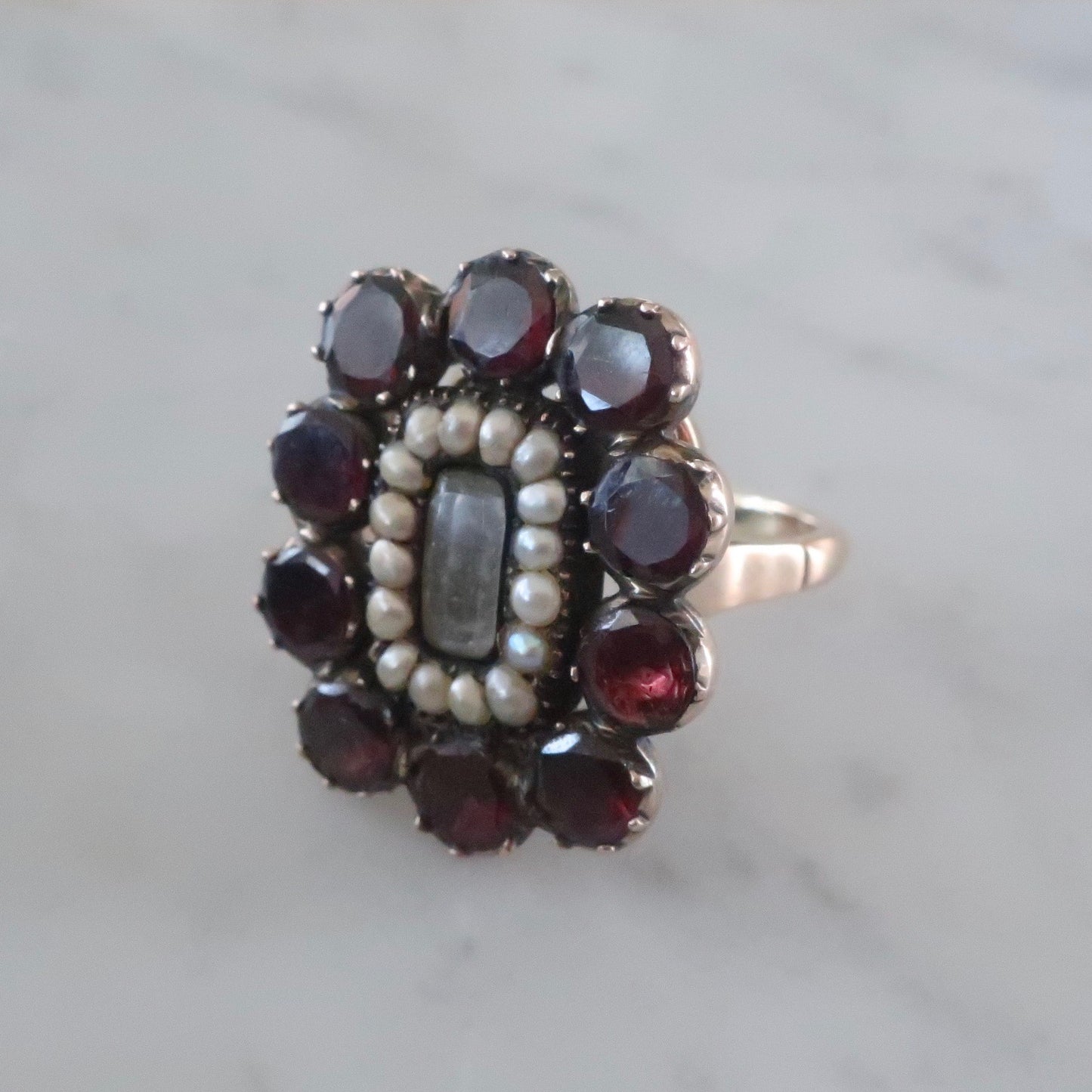 Antique Georgian Garnet and Pearl Ring