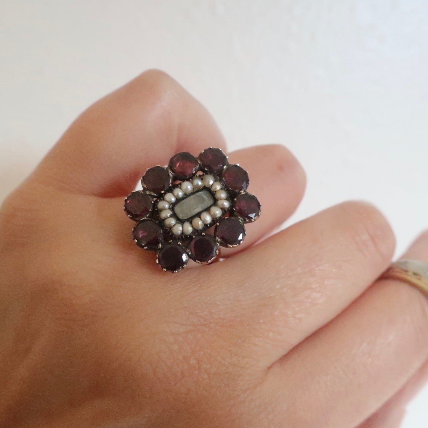 Antique Georgian Garnet and Pearl Ring
