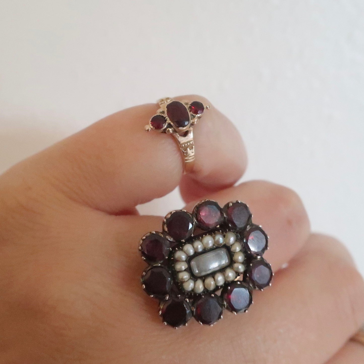 Antique Georgian Garnet and Pearl Ring