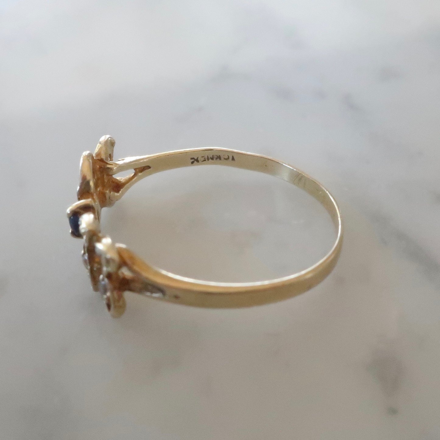 Vintage Diamond and Sapphire Leaf Ring