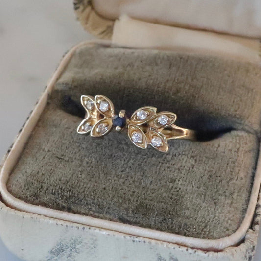 Vintage Diamond and Sapphire Leaf Ring