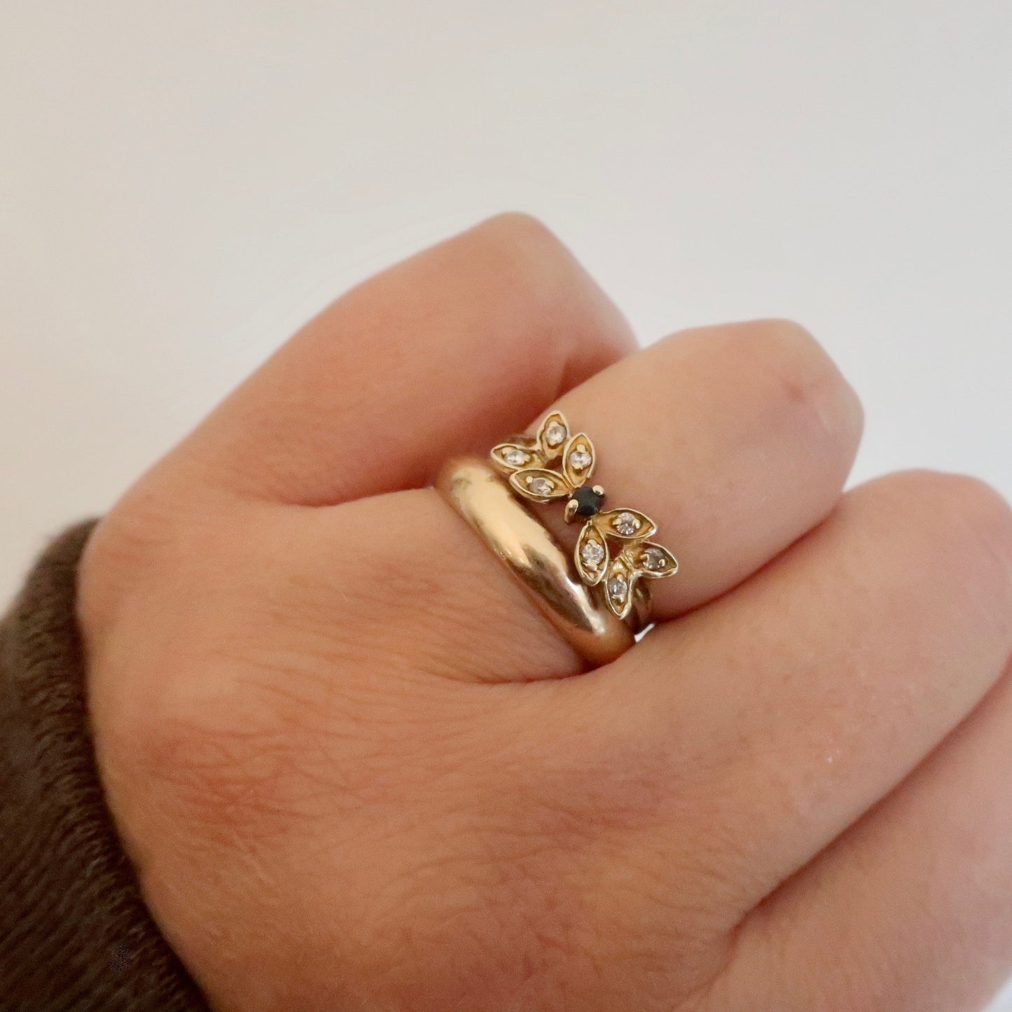Vintage Diamond and Sapphire Leaf Ring