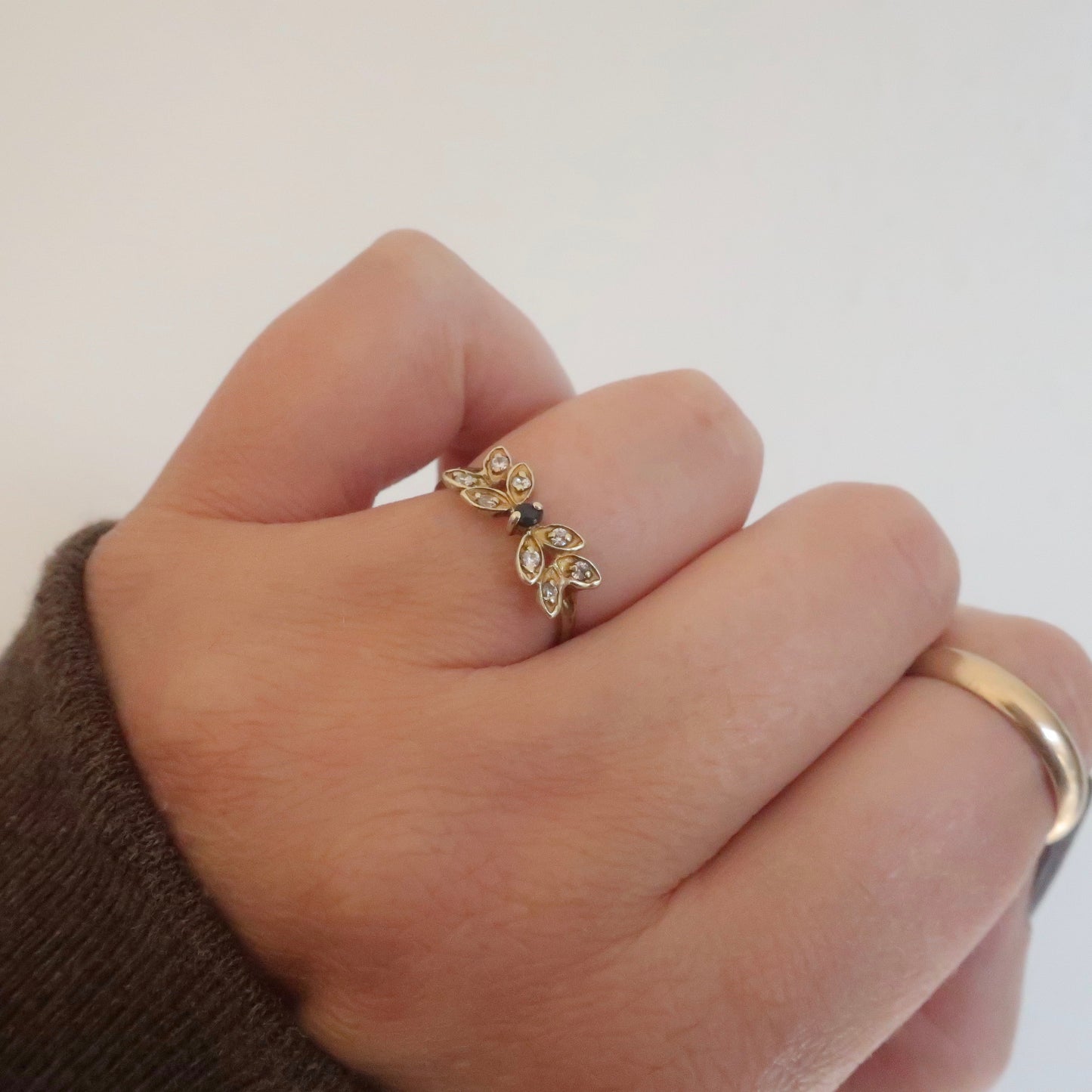 Vintage Diamond and Sapphire Leaf Ring