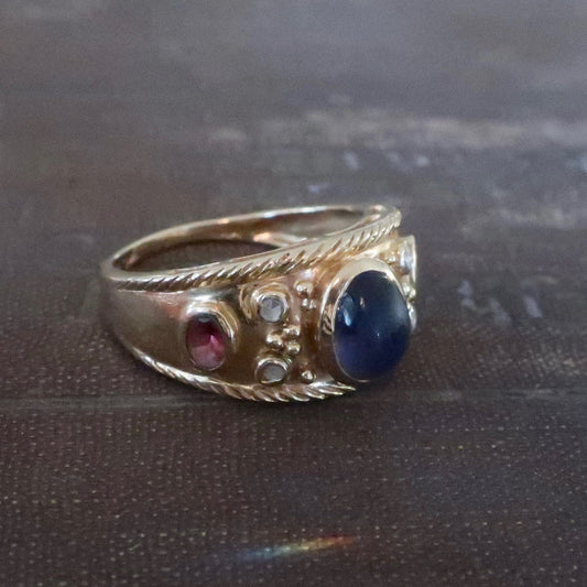 Vintage Etruscan Revival Sapphire Statement Ring