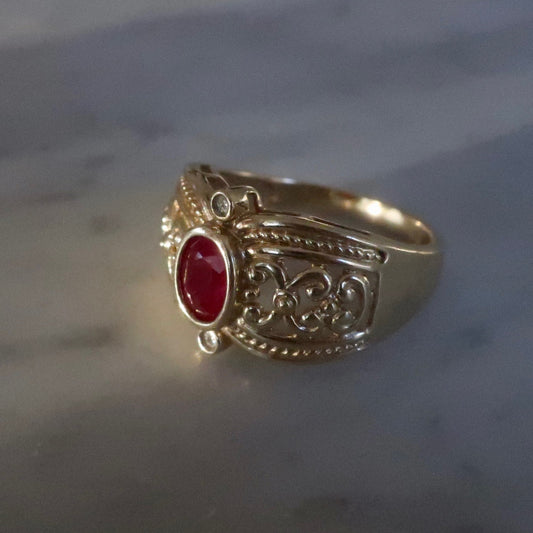 Vintage Etruscan Revival Ruby Diamond Ring