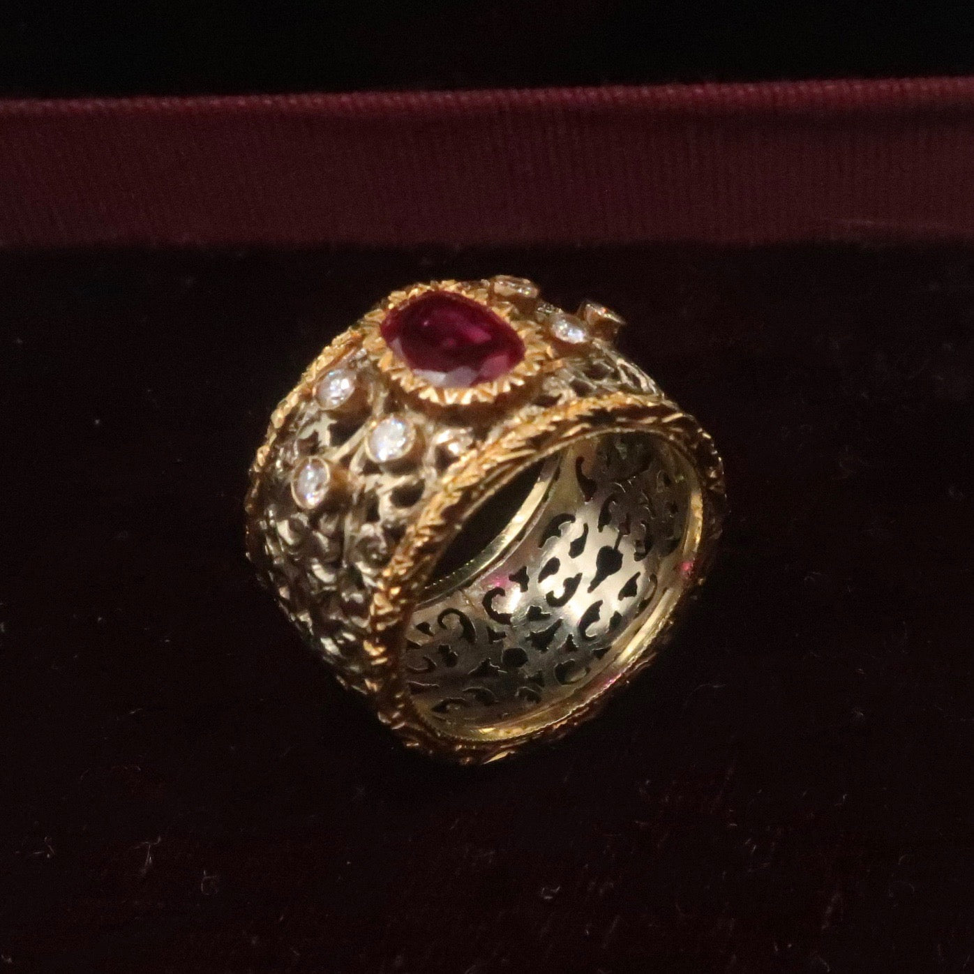 Vintage Wide Band 14kt Gold Ruby and Diamond Ring