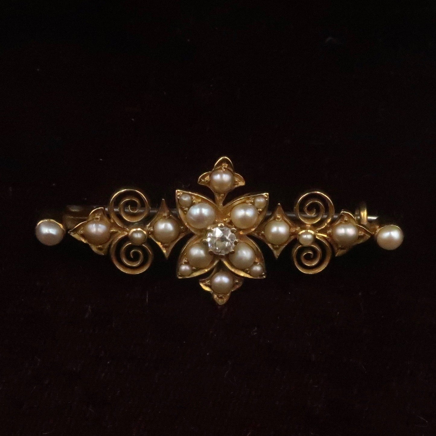 Antique Victorian 18kt Pearl and Diamond Brooch