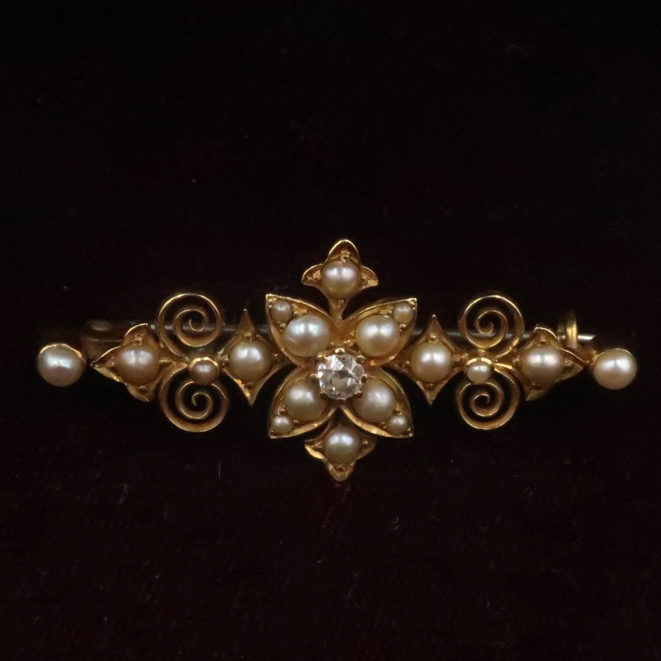 Antique Victorian 18kt Pearl and Diamond Brooch