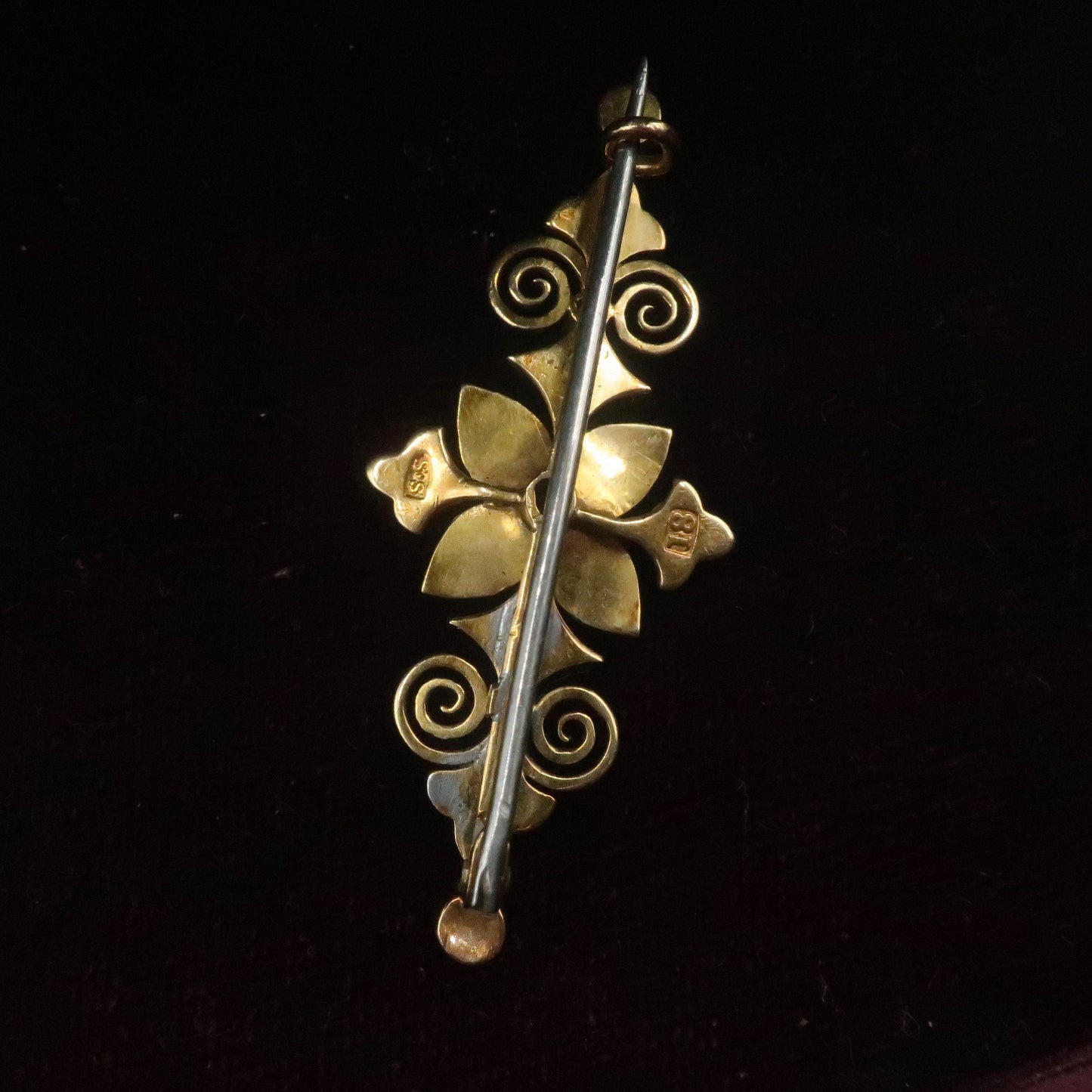 Antique Victorian 18kt Pearl and Diamond Brooch