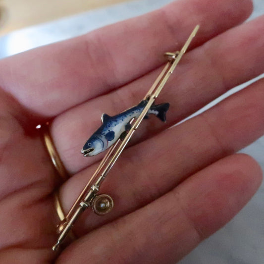 Vintage English Fishing Pole and Fish Pin