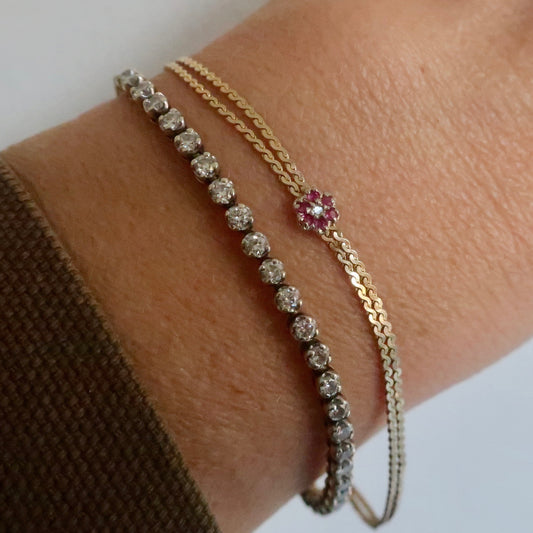 Vintage Delicate Ruby Diamond Flower Bracelet