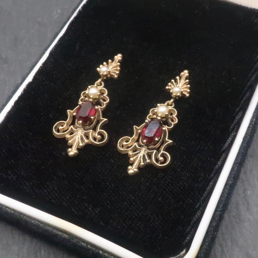Antique Victorian 14kt Gold and Garnet Earrings
