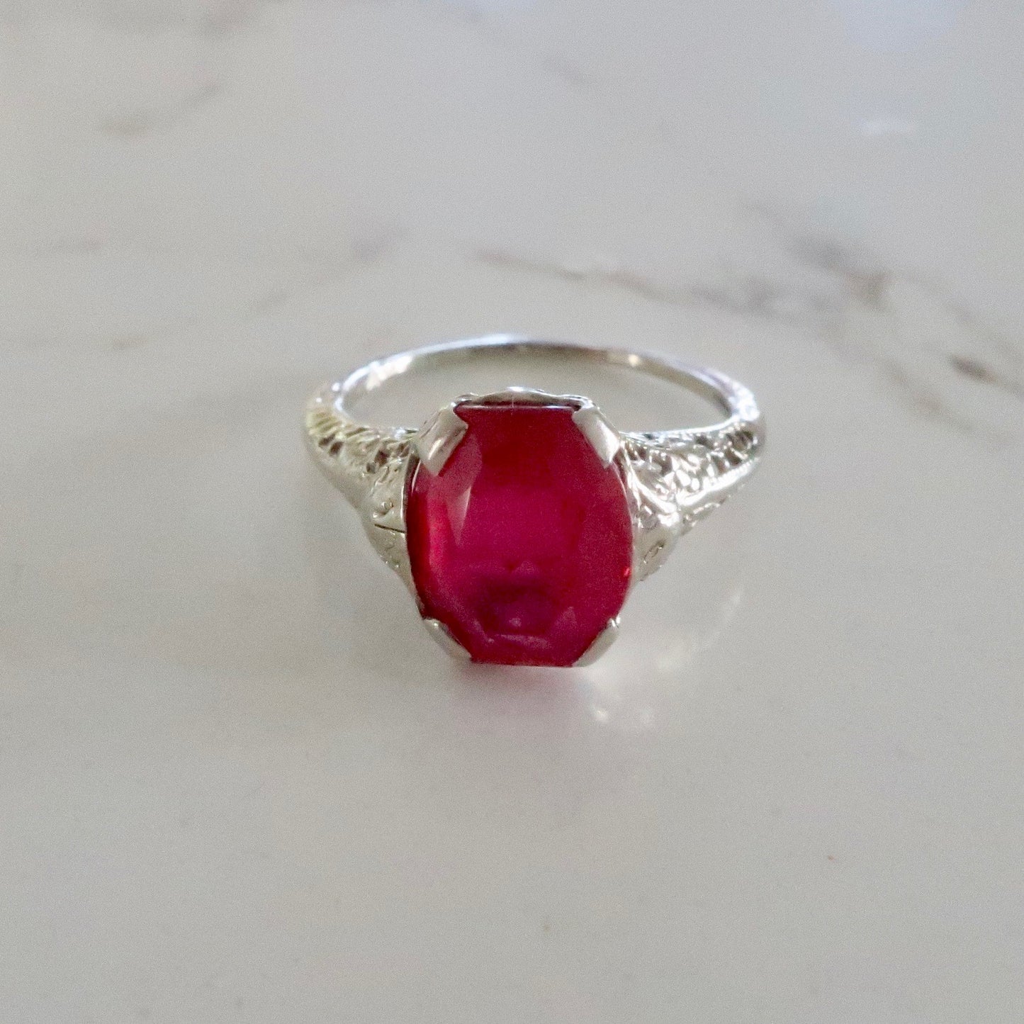 Art Deco Filigree Ruby Ring
