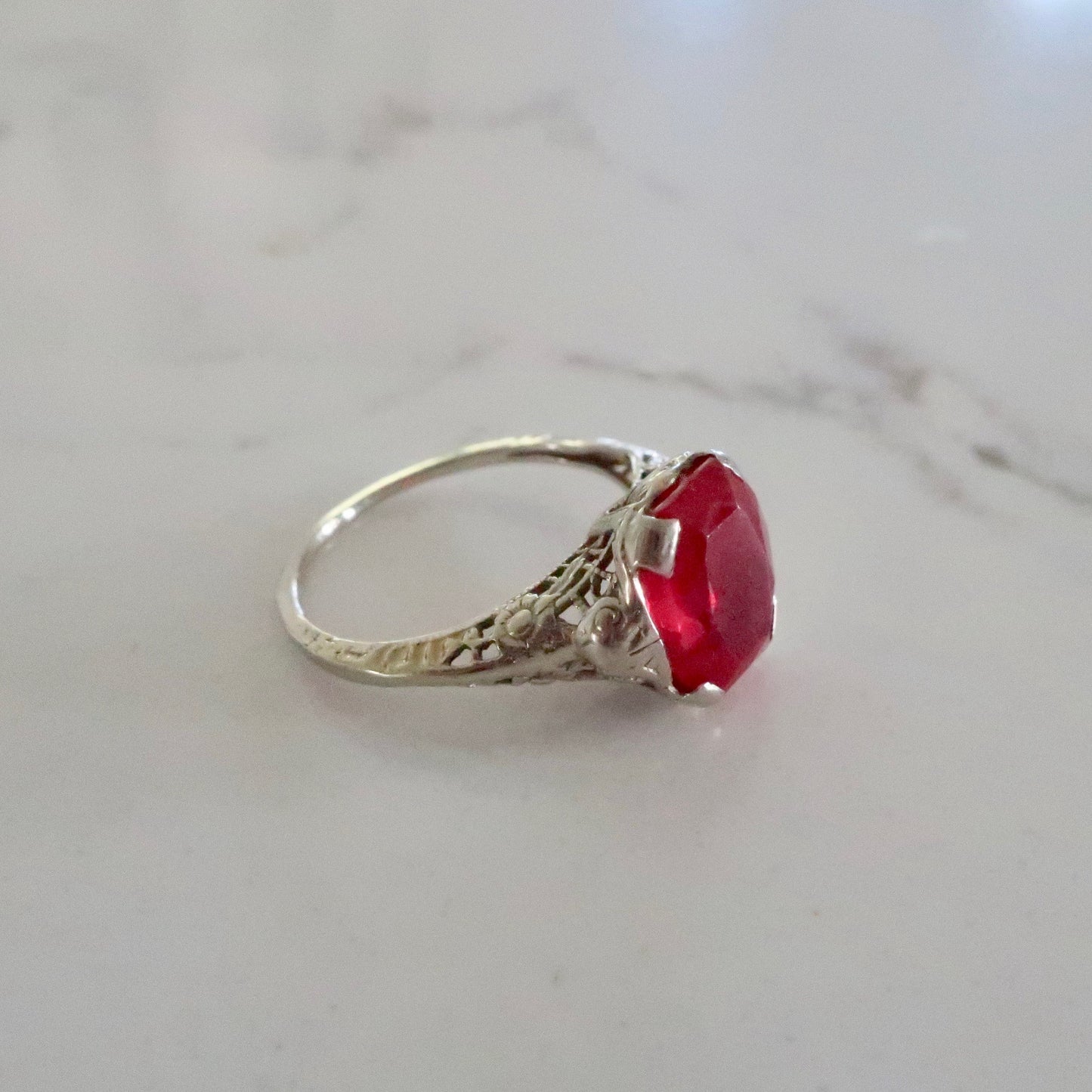 Art Deco Filigree Ruby Ring